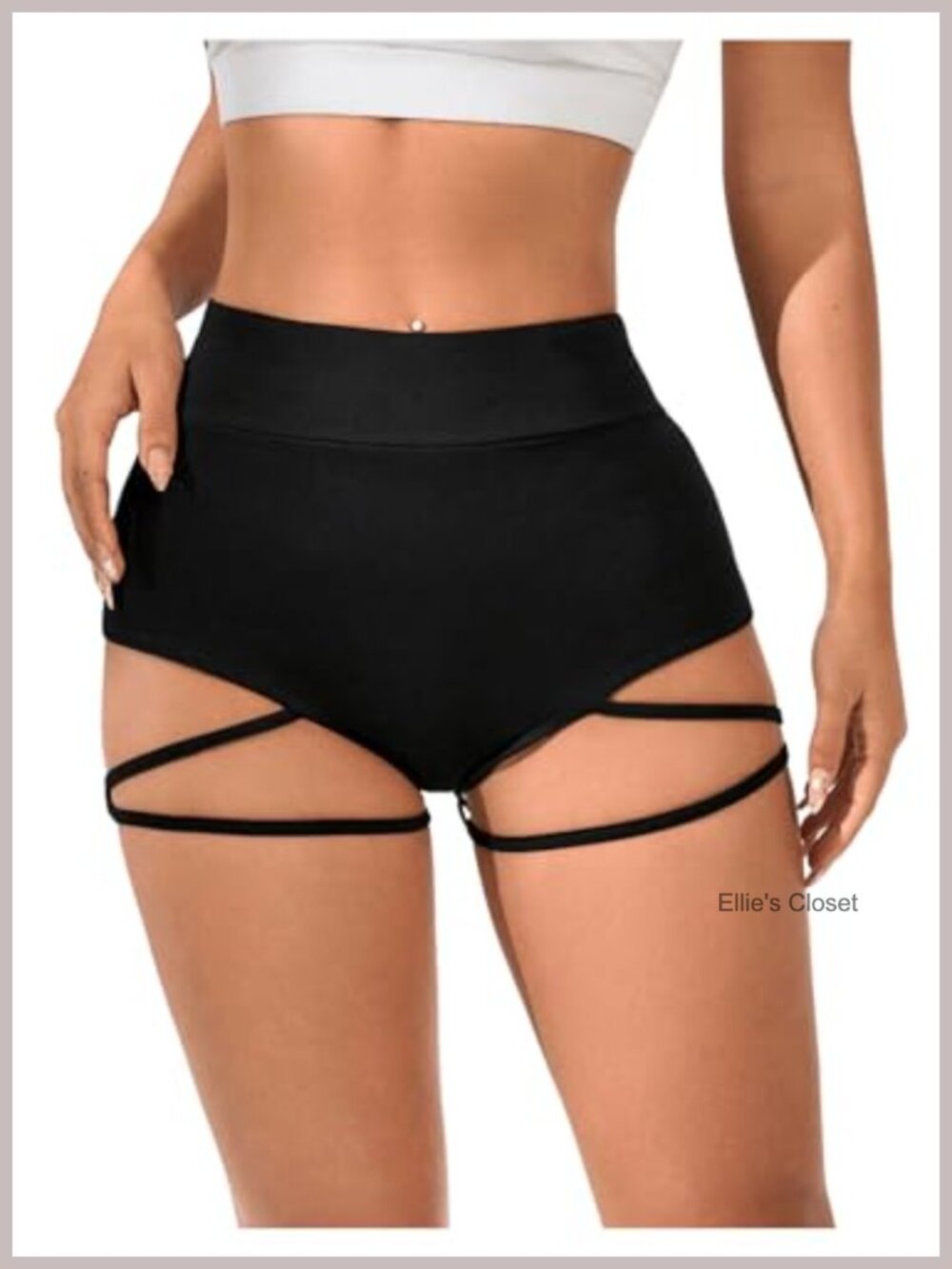 Ring Linked Cut Out High Waisted Biker Shorts Stretchy Athletic Gym
